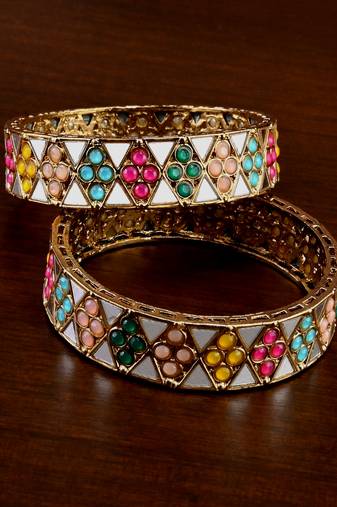 Antique gold multicolored kundan stone bangles bd710