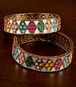 Antique gold multicolored kundan stone bangles bd710