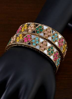 Antique gold multicolored kundan stone bangles bd710 2