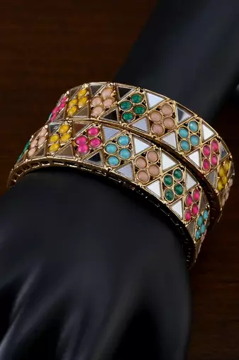 Antique gold multicolored kundan stone bangles bd710