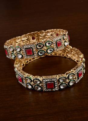 Kundan stone embellished meenakari bangles bd712 1
