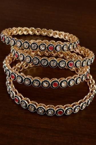 Kundan stone embellished meenakari bangles bd713