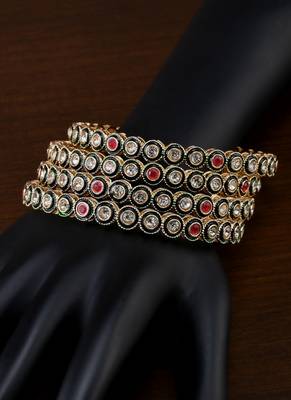 Kundan stone embellished meenakari bangles bd713 2