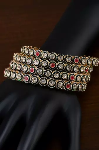 Kundan stone embellished meenakari bangles bd713
