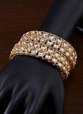 Gold plated kundan bangles bd714 2