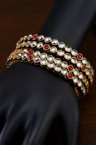 Kundan stone embellished meenakari bangles bd719
