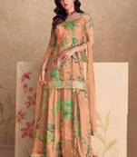 Designer peach chinon digital print Palazzo suit