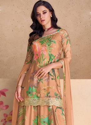 Designer peach chinon digital print Palazzo suit 2
