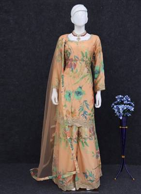 Designer peach chinon digital print Palazzo suit 3