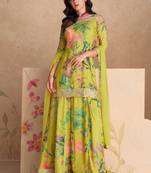 Designer lime green chinon digital print Palazzo suit