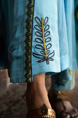 Stitched Powder Blue Minimalist Embroidered Three-Piece Anarkali Suit Set 5