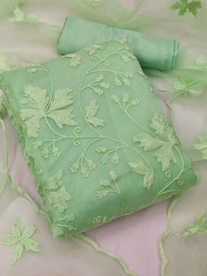 Women's Green Organza Silk Floral Printed Suit Dress Material With Organza Dupatta 1