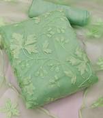 Women's Green Organza Silk Floral Printed Suit Dress Material With Organza Dupatta