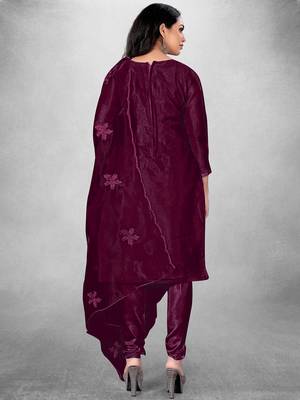 Women's Magenta Organza Silk Floral Printed Suit Dress Material With Organza Dupatta 6