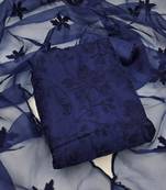 Women's Navy Blue Organza Silk Floral Printed Suit Dress Material With Organza Dupatta