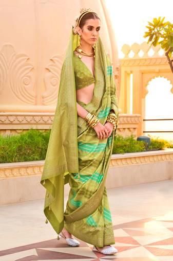 Multicolor Silk Printed With Jacquard Woven Work Saree With Blouse