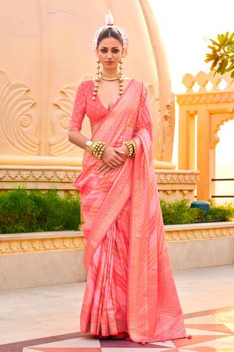 Multicolor Silk Printed With Jacquard Woven Work Saree With Blouse