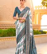 Multicolor Silk Printed With Jacquard Woven Work Saree With Blouse