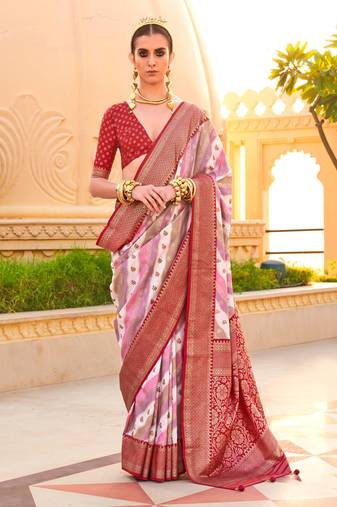 Multicolor Silk Printed With Jacquard Woven Work Saree With Blouse