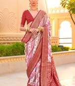 Multicolor Silk Printed With Jacquard Woven Work Saree With Blouse