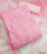 Women's Pink Organza Silk Floral Printed Suit Dress Material With Organza Dupatta