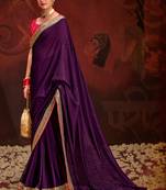 Purple Vichitra Silk Heavy Diamond Work With Embroidery Lace Border With Embroidery Blouse Saree With Blouse