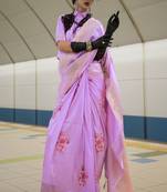 Lavender Handloom Silk Jacquared Woven Work Saree With Blouse