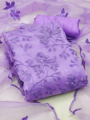 Women's Purple Organza Silk Floral Printed Suit Dress Material With Organza Dupatta 1