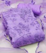 Women's Purple Organza Silk Floral Printed Suit Dress Material With Organza Dupatta