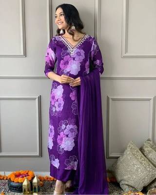Beautiful Silk Embroidered Kurta Pant Dupatta Set 1
