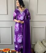 Beautiful Silk Embroidered Kurta Pant Dupatta Set