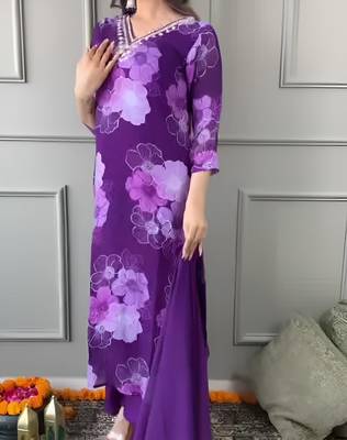 Beautiful Silk Embroidered Kurta Pant Dupatta Set 2
