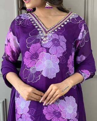 Beautiful Silk Embroidered Kurta Pant Dupatta Set 3