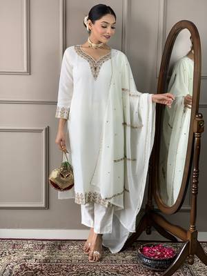 Gorgeous Viscose Rayon Fabric Straight Kurta, Pant and Dupatta Set 1