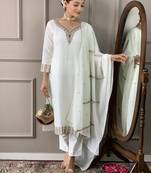 Gorgeous Viscose Rayon Fabric Straight Kurta, Pant and Dupatta Set