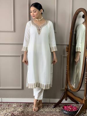 Gorgeous Viscose Rayon Fabric Straight Kurta, Pant and Dupatta Set 3