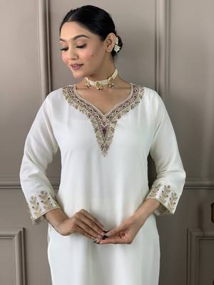 Gorgeous Viscose Rayon Fabric Straight Kurta, Pant and Dupatta Set 4