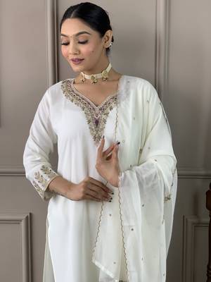 Gorgeous Viscose Rayon Fabric Straight Kurta, Pant and Dupatta Set 5