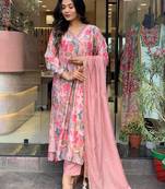 Printed Viscose Rayon Fabric Straight Kurta, Pant and Dupatta Set