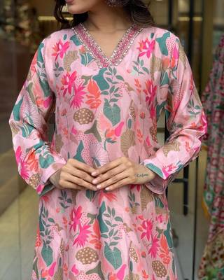 Printed Viscose Rayon Fabric Straight Kurta, Pant and Dupatta Set 5