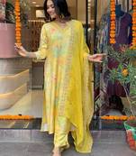 Printed Viscose Rayon Fabric Straight Kurta, Pant and Dupatta Set