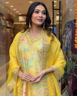 Printed Viscose Rayon Fabric Straight Kurta, Pant and Dupatta Set 4