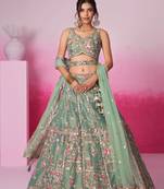 Sea Green Net Embroidered Semi-Stitched Bridal Lehenga Choli 
