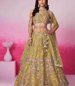 Mustard Bridel Net Moti  Sequins embroidery Semi-Stitched Bridel Lehenga choli & Dupatta