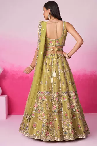 Mustard Bridel Net Moti  Sequins embroidery Semi-Stitched Bridel Lehenga choli & Dupatta