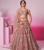 Rose gold Bridel Net Moti  Sequins embroidery Semi-Stitched Bridel Lehenga choli & Dupatta