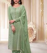 Green designer embroidered premium silk semi stitched salwar suit