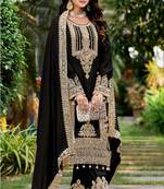Black embroidered silk semi stitched plazzo suit