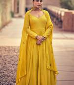 Yellow designer embroidered real georgette stitched anarkali suit