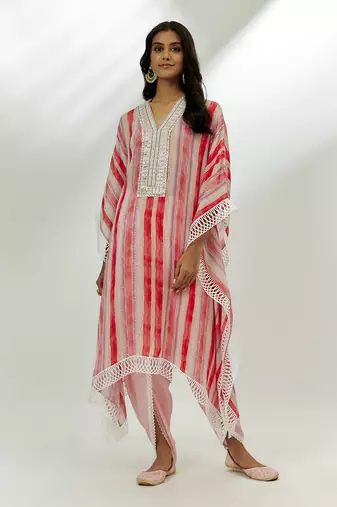 Pastel pink printed kaftan set